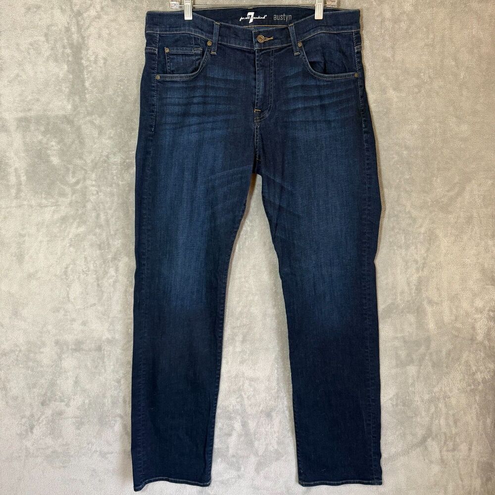 7 For All Mankind Austyn Men's Jeans 36 (*36x34) Dark Wash Straight Leg Stretch